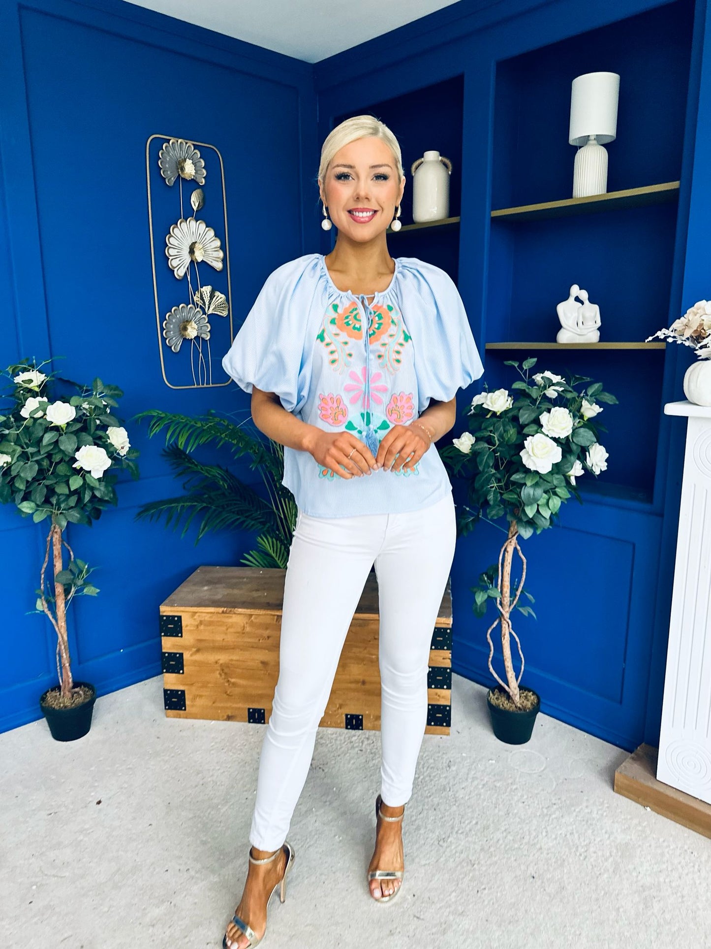 Tiana Embroidered Top Blue