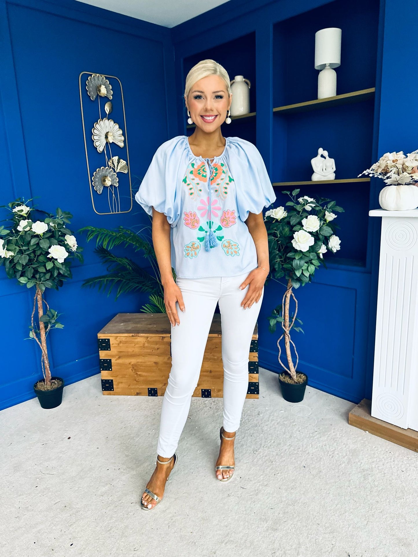 Tiana Embroidered Top Blue