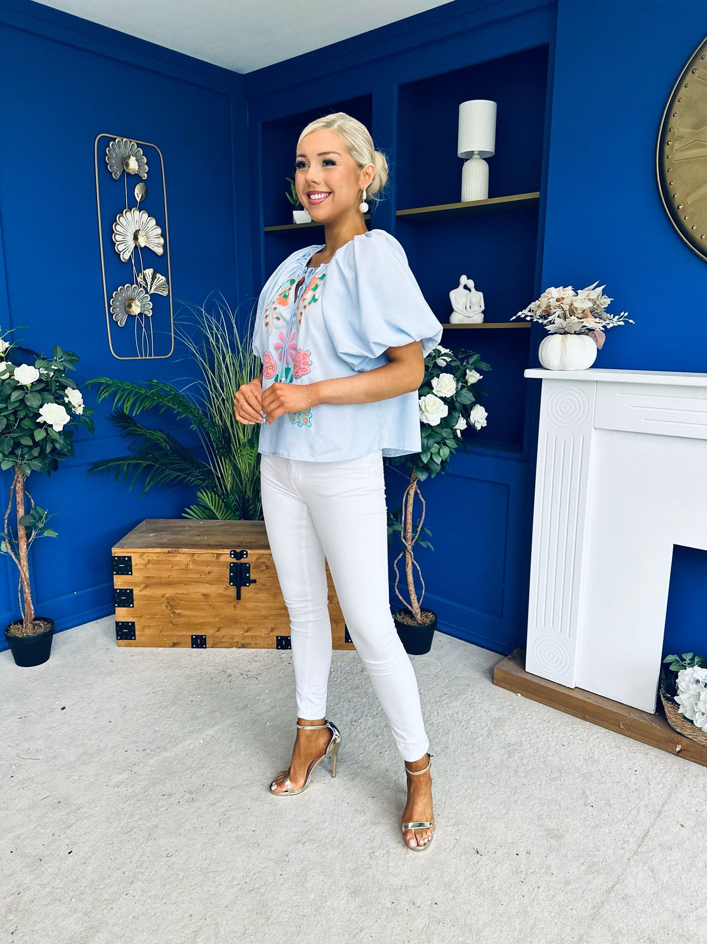 Tiana Embroidered Top Blue