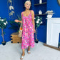 Niky Beaded Maxi Midi Dress Floral Cerise