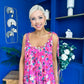Niky Beaded Maxi Midi Dress Floral Cerise