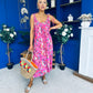Niky Beaded Maxi Midi Dress Floral Cerise