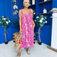 Niky Beaded Maxi Midi Dress Floral Cerise