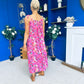 Niky Beaded Maxi Midi Dress Floral Cerise