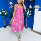 Niky Beaded Maxi Midi Dress Floral Cerise