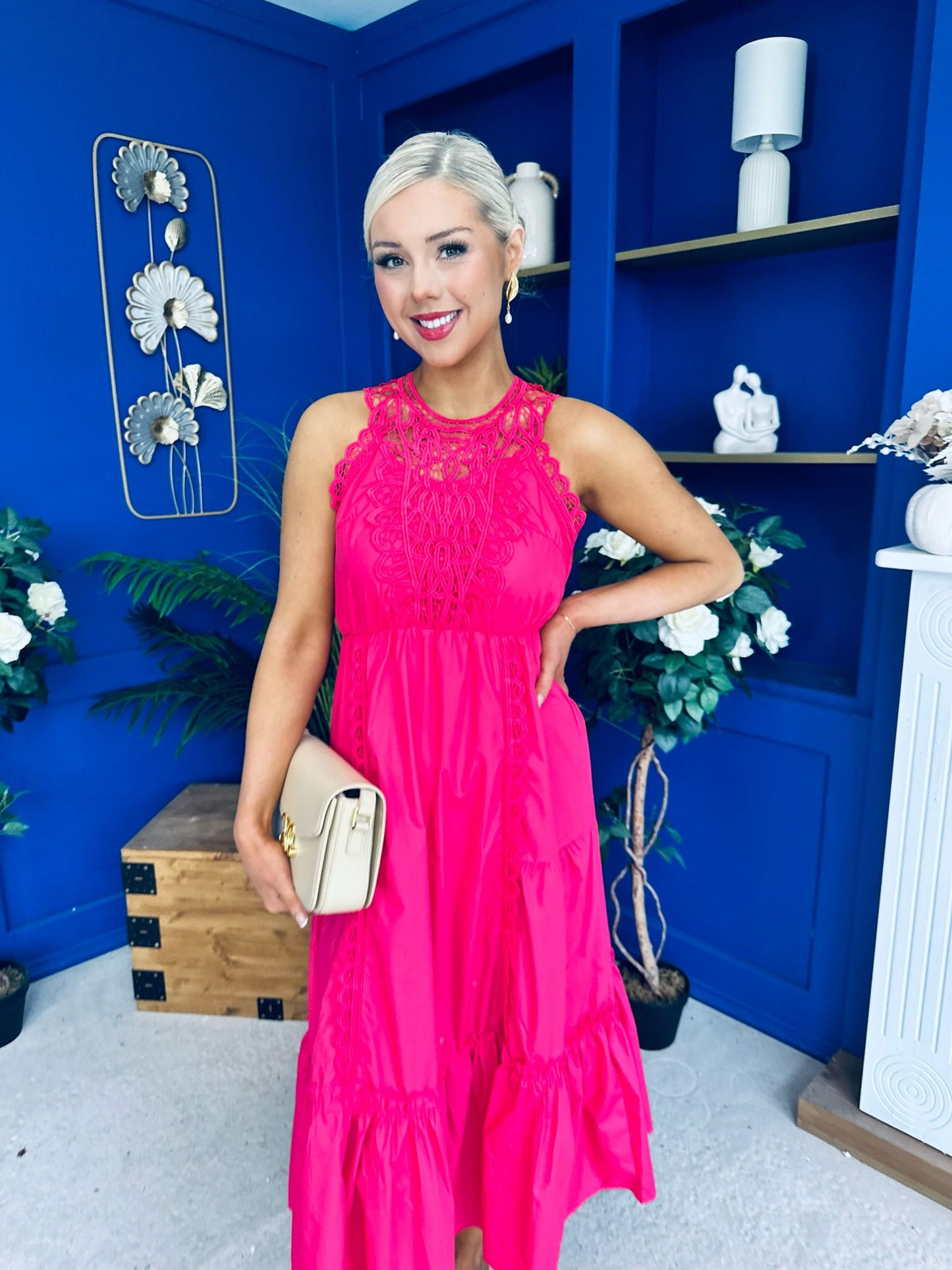 Reagan Crochet Detail Detail Occasion Dress Fuchsia