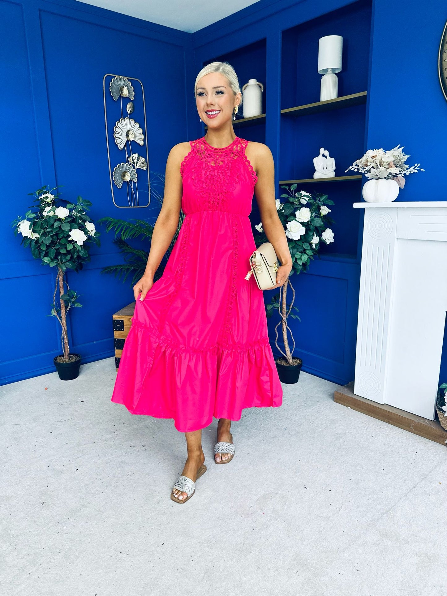 Reagan Crochet Detail Detail Occasion Dress Fuchsia