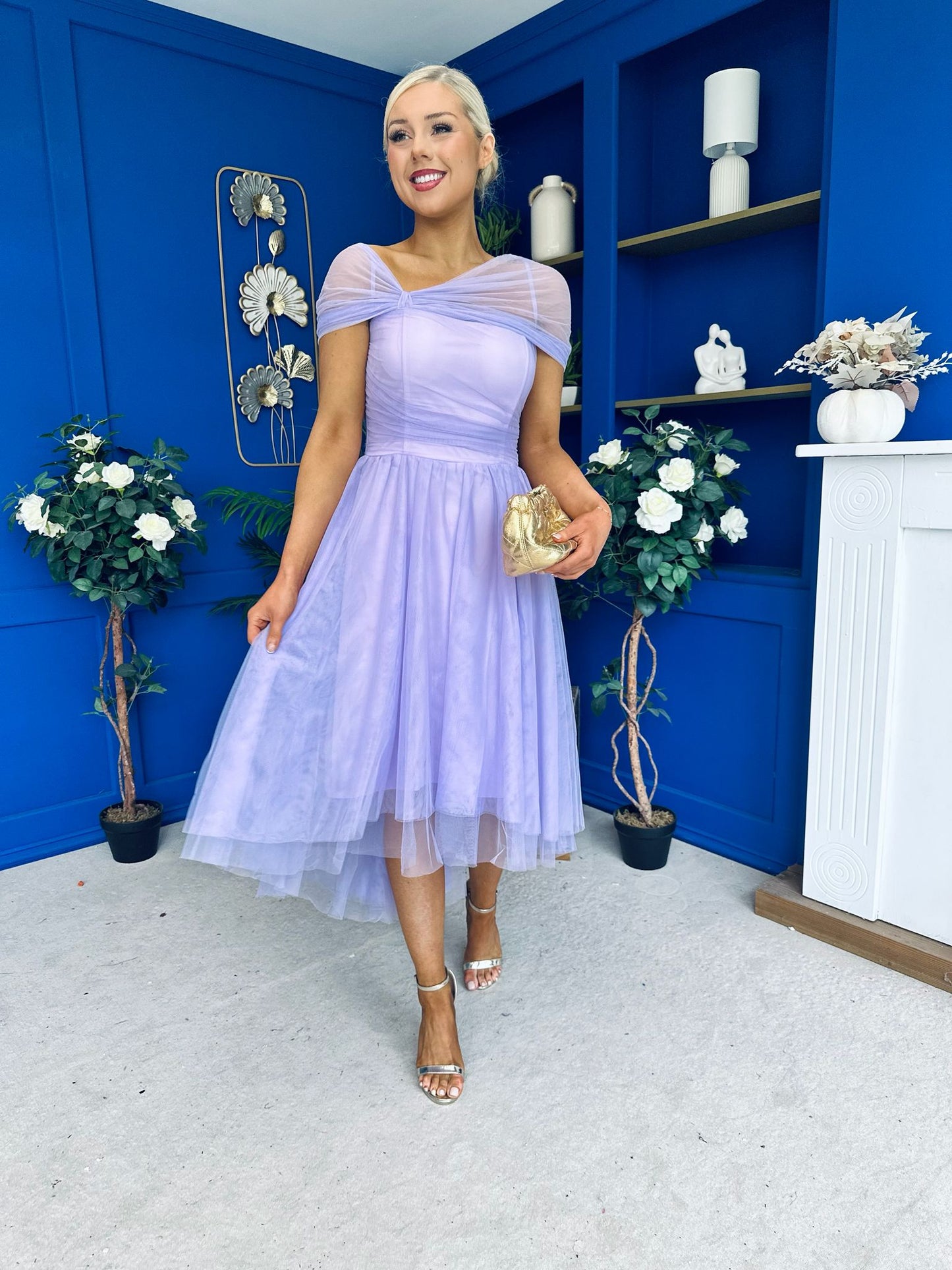 Jean Detailed Tulle Occasion Dress Lilac