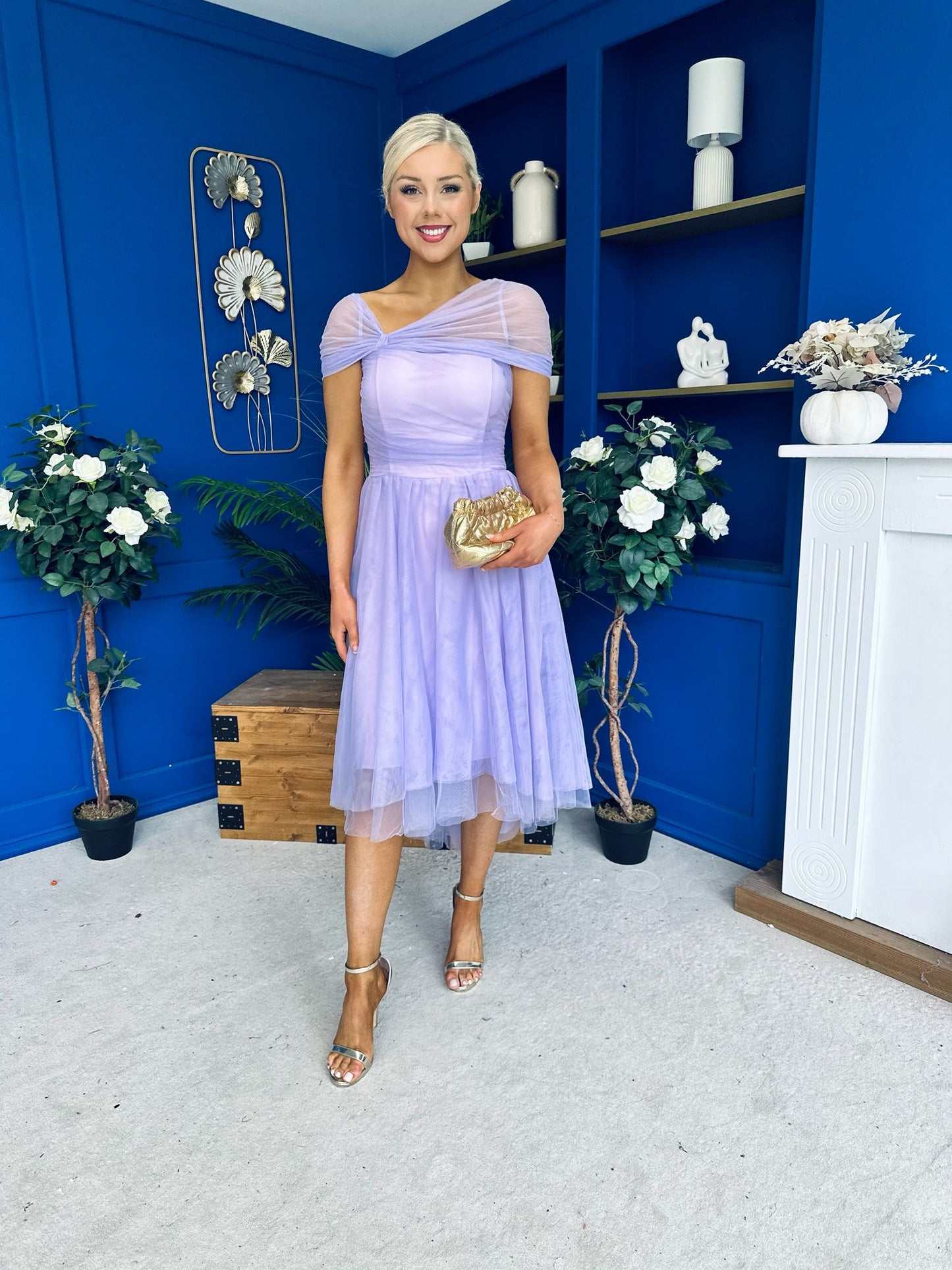 Jean Detailed Tulle Occasion Dress Lilac