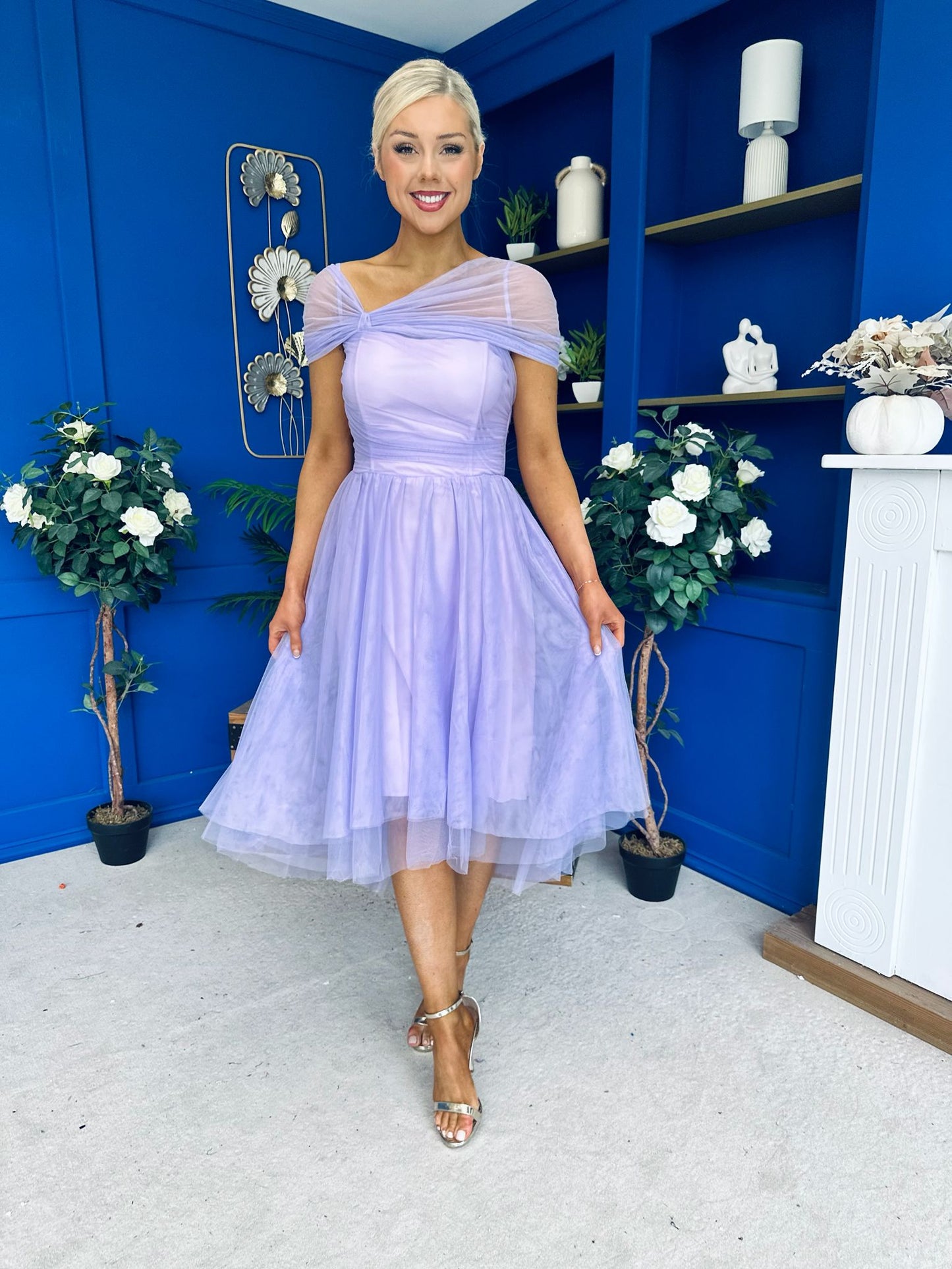 Jean Detailed Tulle Occasion Dress Lilac