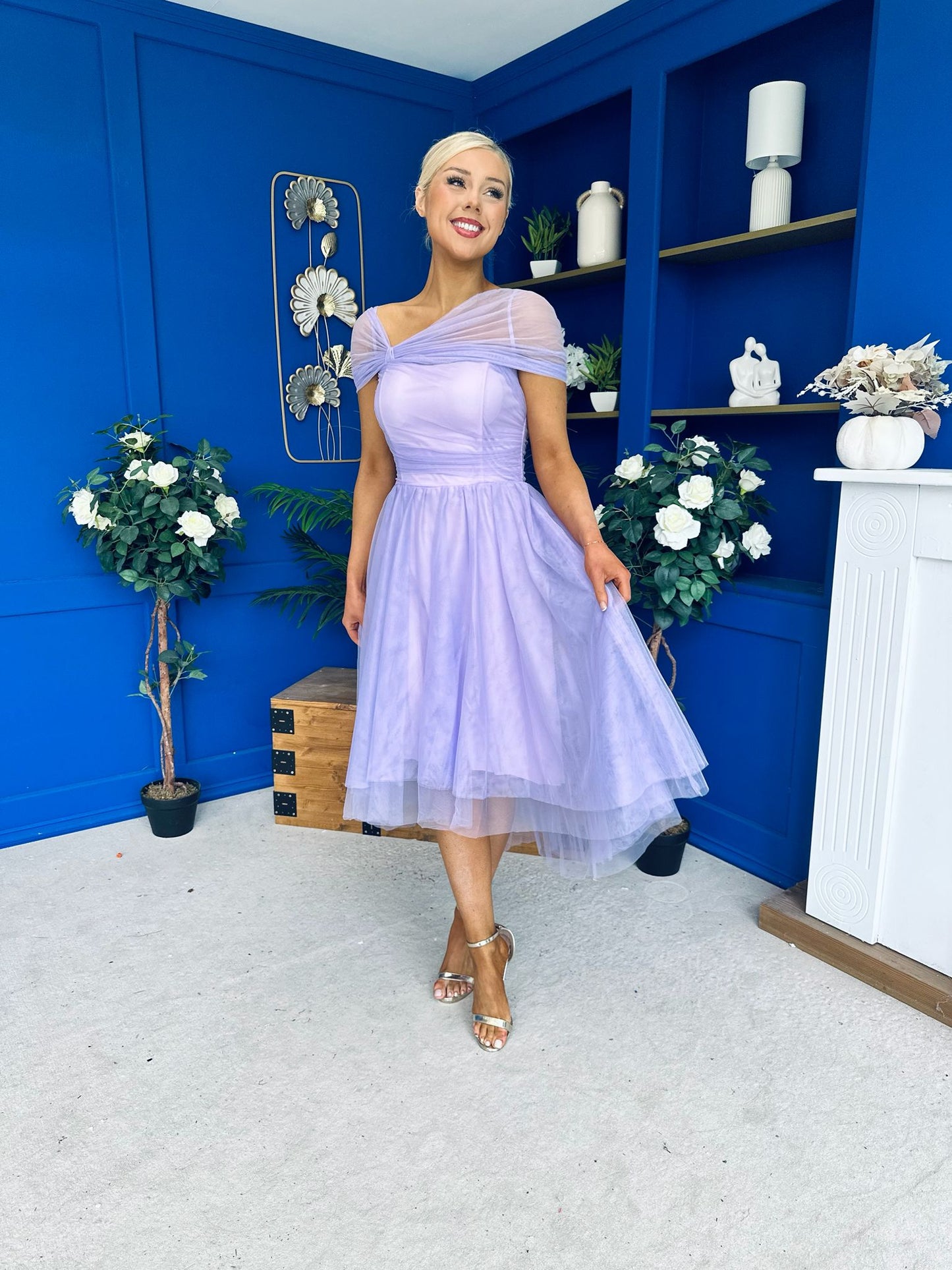Jean Detailed Tulle Occasion Dress Lilac
