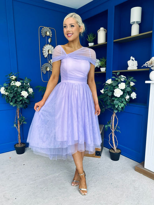 Jean Detailed Tulle Occasion Dress Lilac