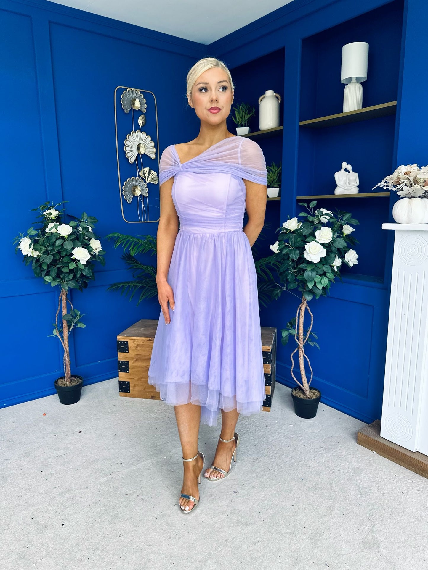 Jean Detailed Tulle Occasion Dress Lilac