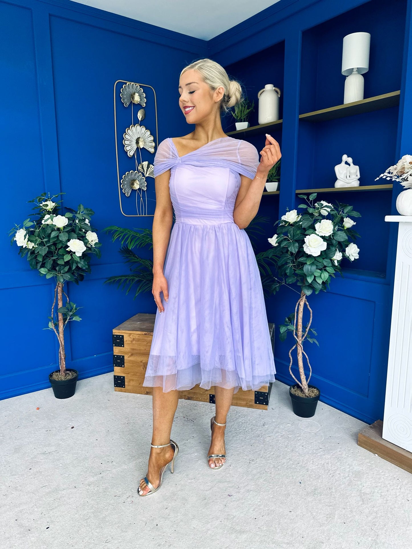 Jean Detailed Tulle Occasion Dress Lilac