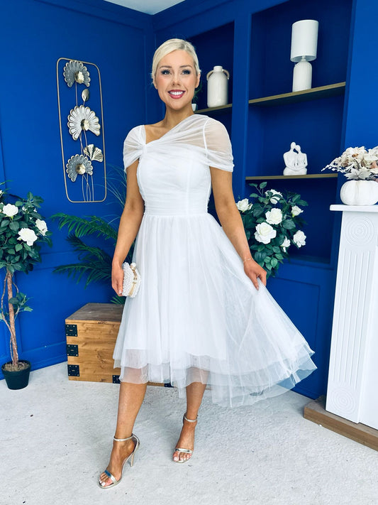 Jean Detailed Tulle Occasion Dress White