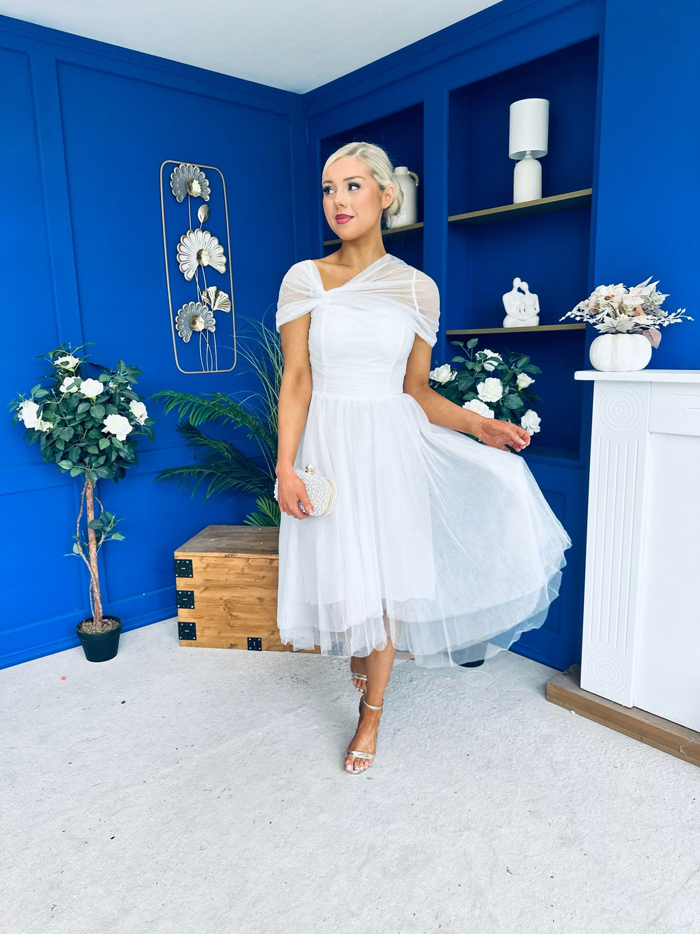 Jean Detailed Tulle Occasion Dress White