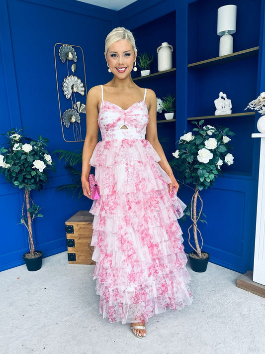 Rochelle Layered Occasion Dress Floral Pink