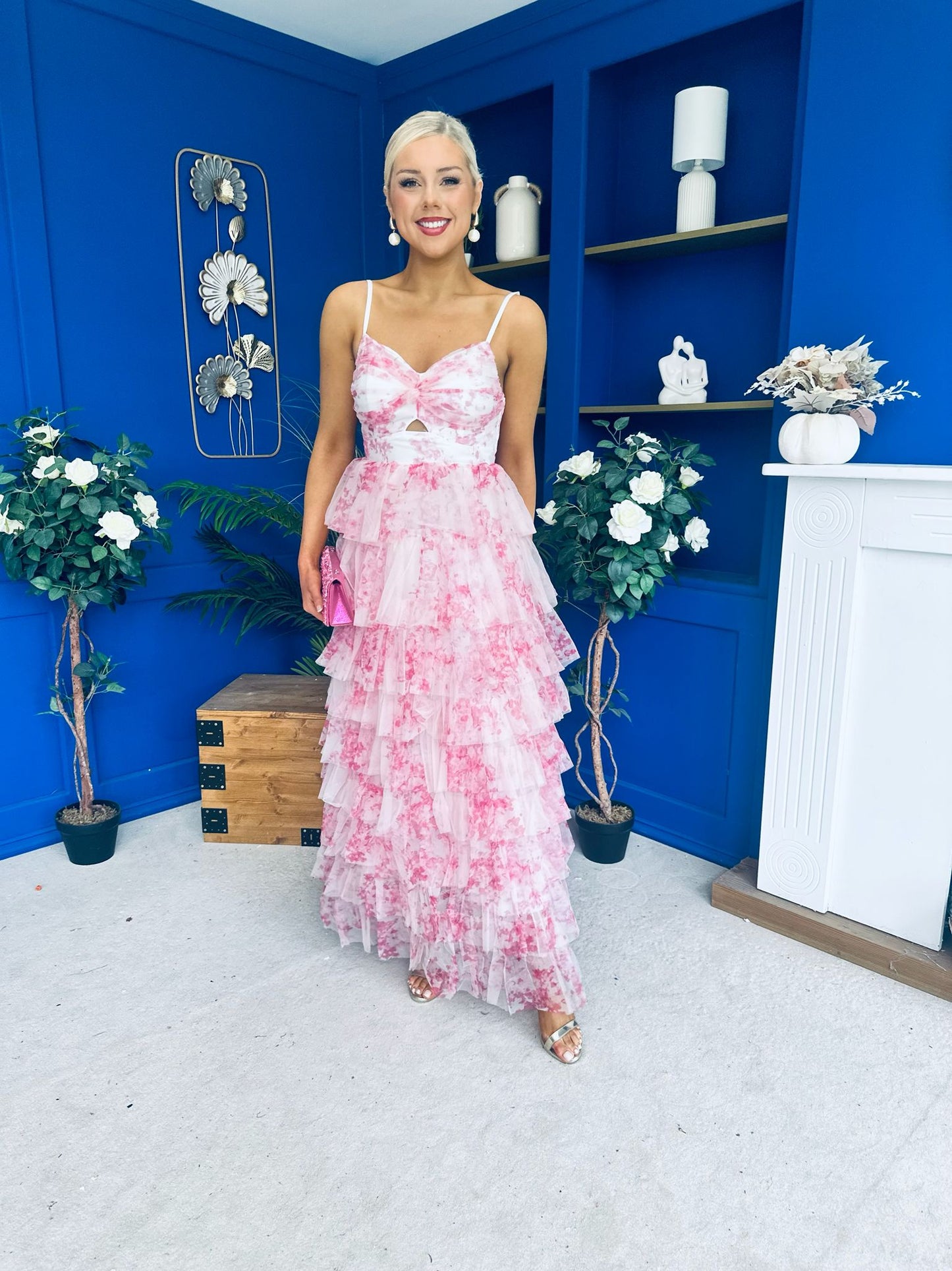 Rochelle Layered Occasion Dress Floral Pink