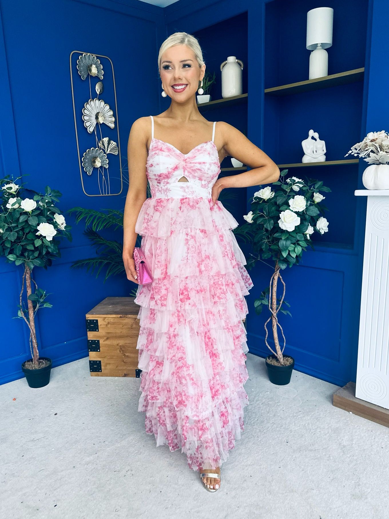 Rochelle Layered Occasion Dress Floral Pink