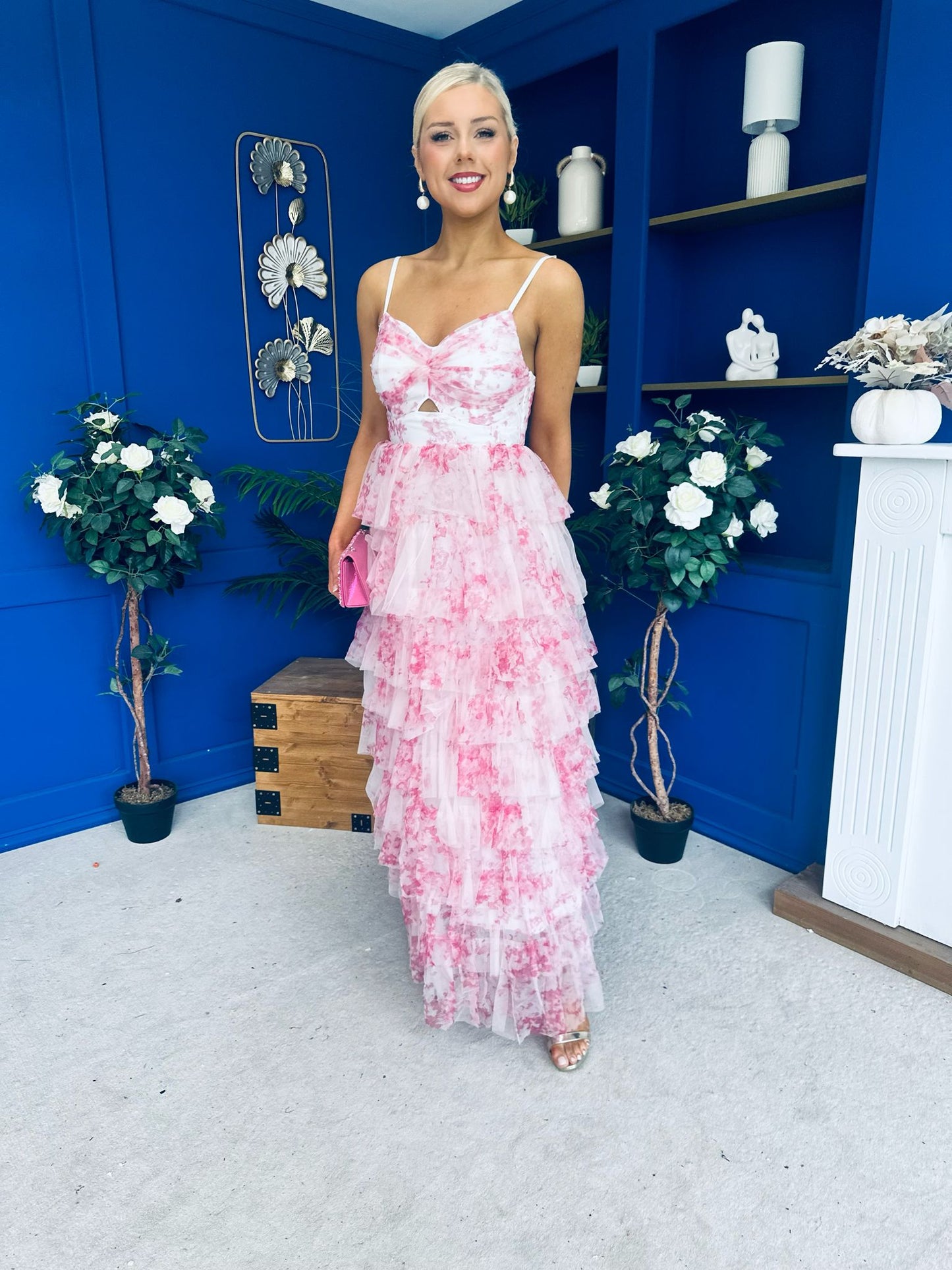Rochelle Layered Occasion Dress Floral Pink