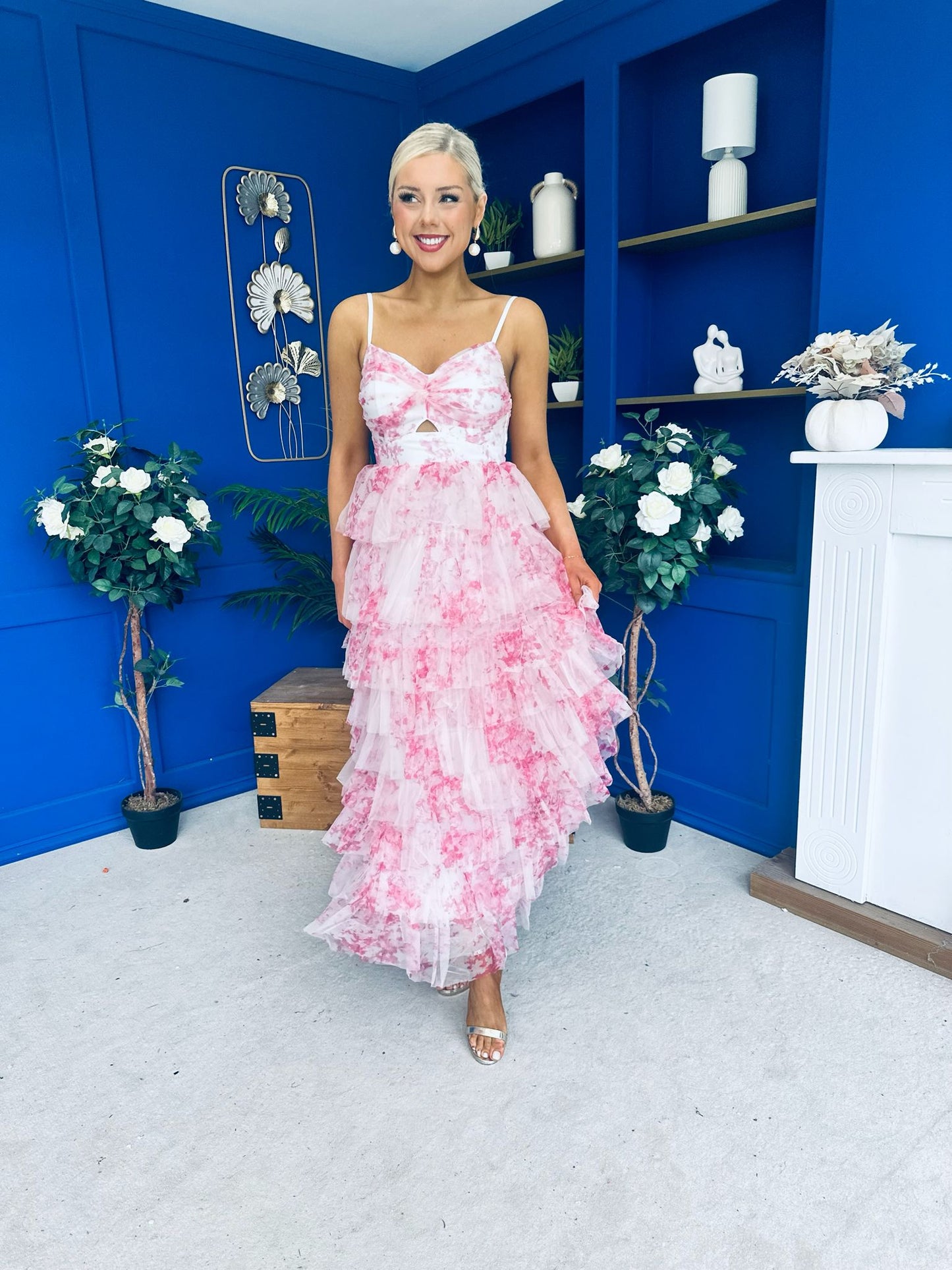 Rochelle Layered Occasion Dress Floral Pink