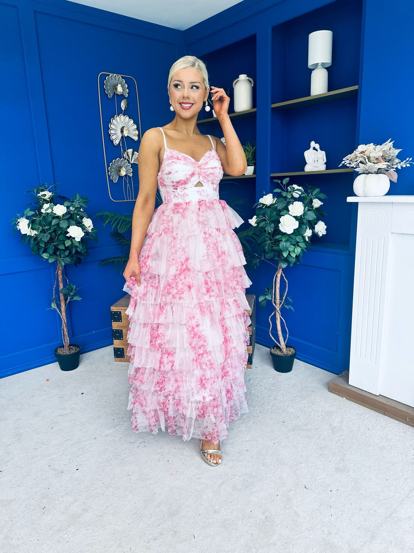 Rochelle Layered Occasion Dress Floral Pink