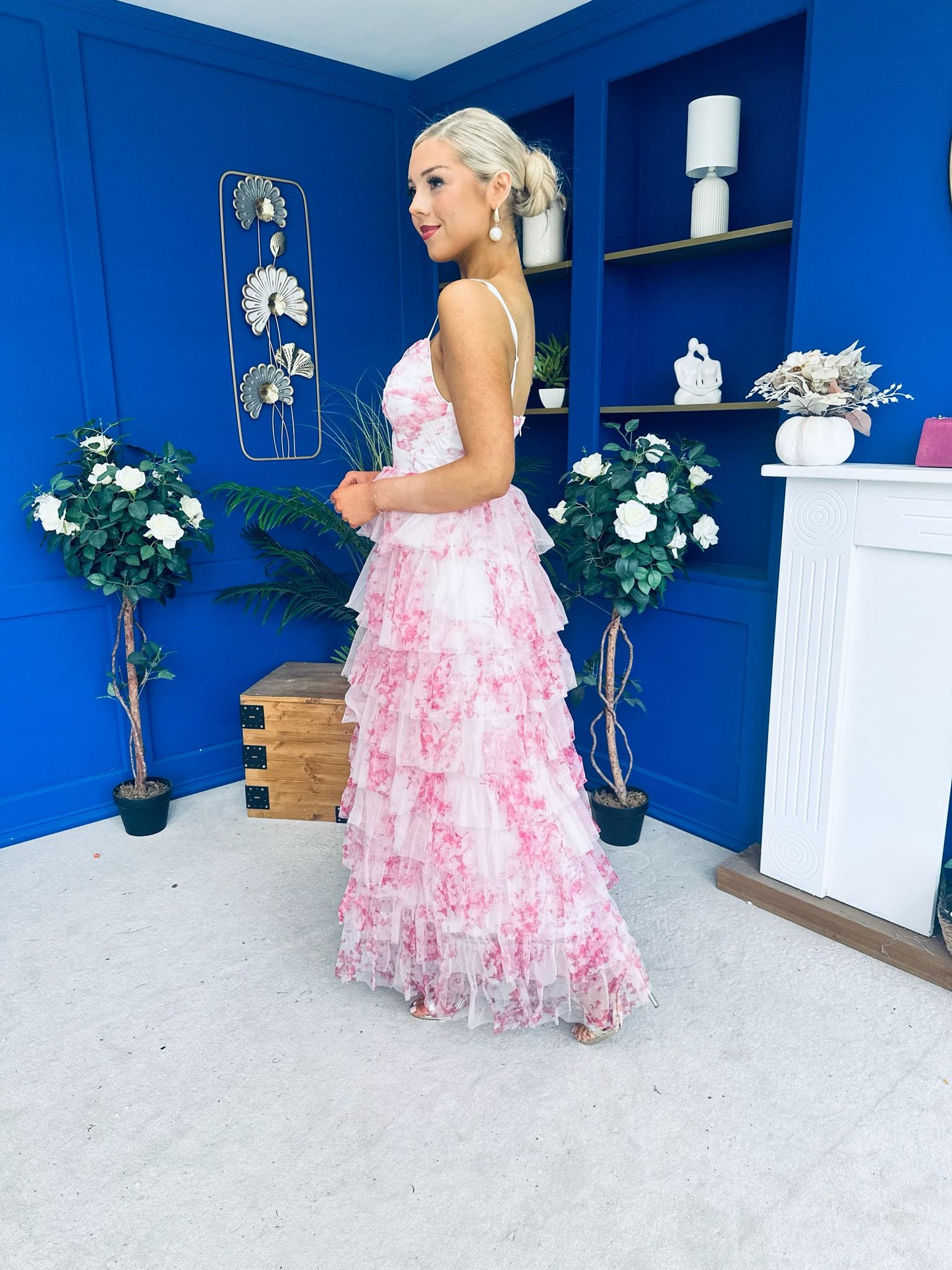 Rochelle Layered Occasion Dress Floral Pink