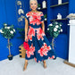 Breffy Asymmetric Neckline Skater Midi Floral Navy