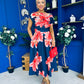 Breffy Asymmetric Neckline Skater Midi Floral Navy