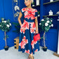 Breffy Asymmetric Neckline Skater Midi Floral Navy