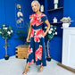 Breffy Asymmetric Neckline Skater Midi Floral Navy