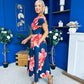 Breffy Asymmetric Neckline Skater Midi Floral Navy