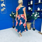 Breffy Asymmetric Neckline Skater Midi Floral Navy