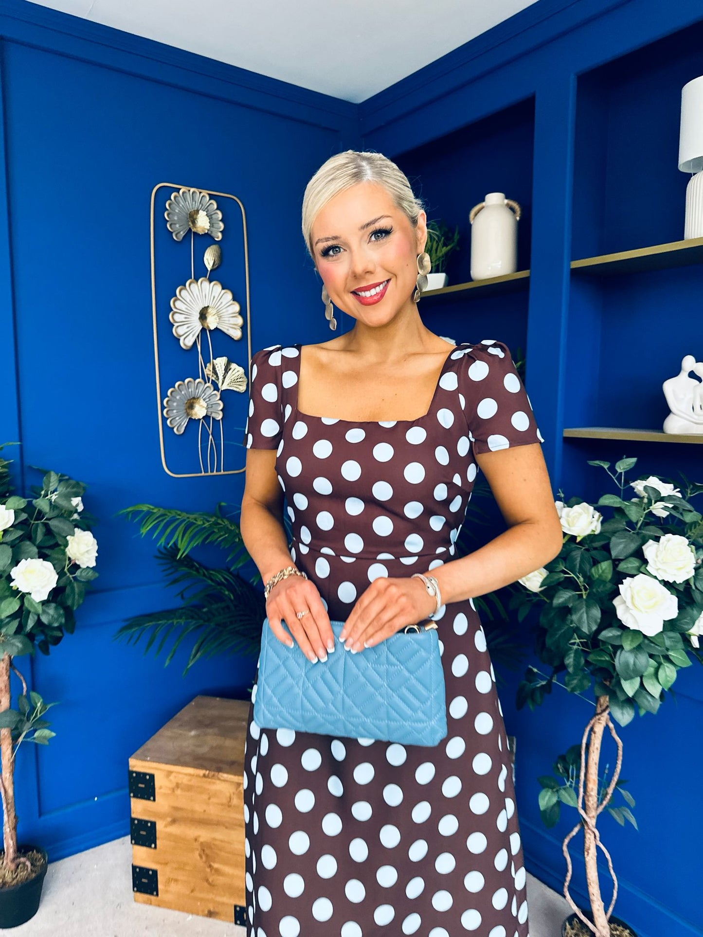 Alba Split Sleeve Midi Dress Blue Polka Coco