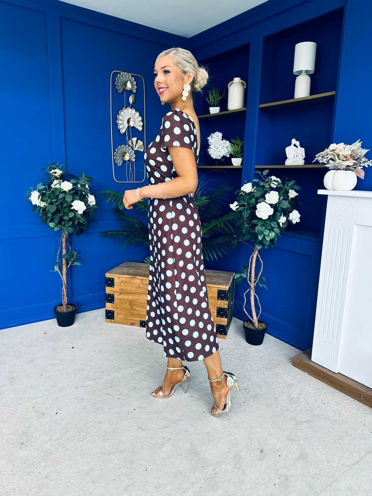 Alba Split Sleeve Midi Dress Blue Polka Coco