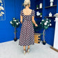 Alba Split Sleeve Midi Dress Blue Polka Coco