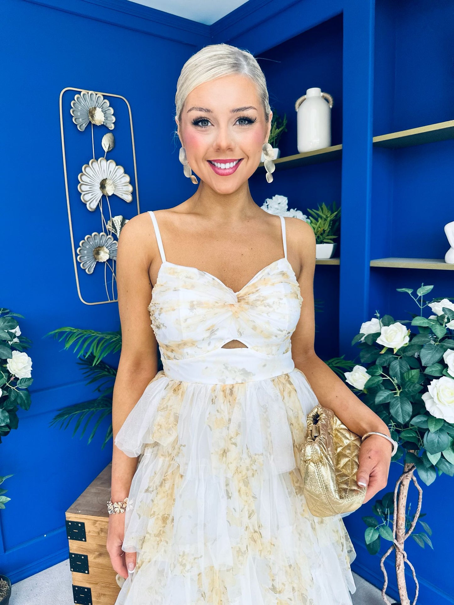Rochelle Layered Occasion Dress Floral Yellow
