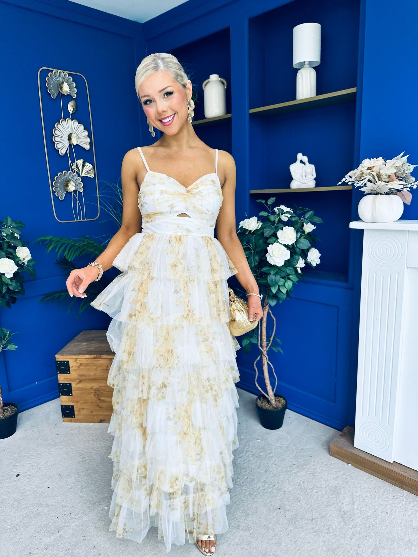Rochelle Layered Occasion Dress Floral Yellow