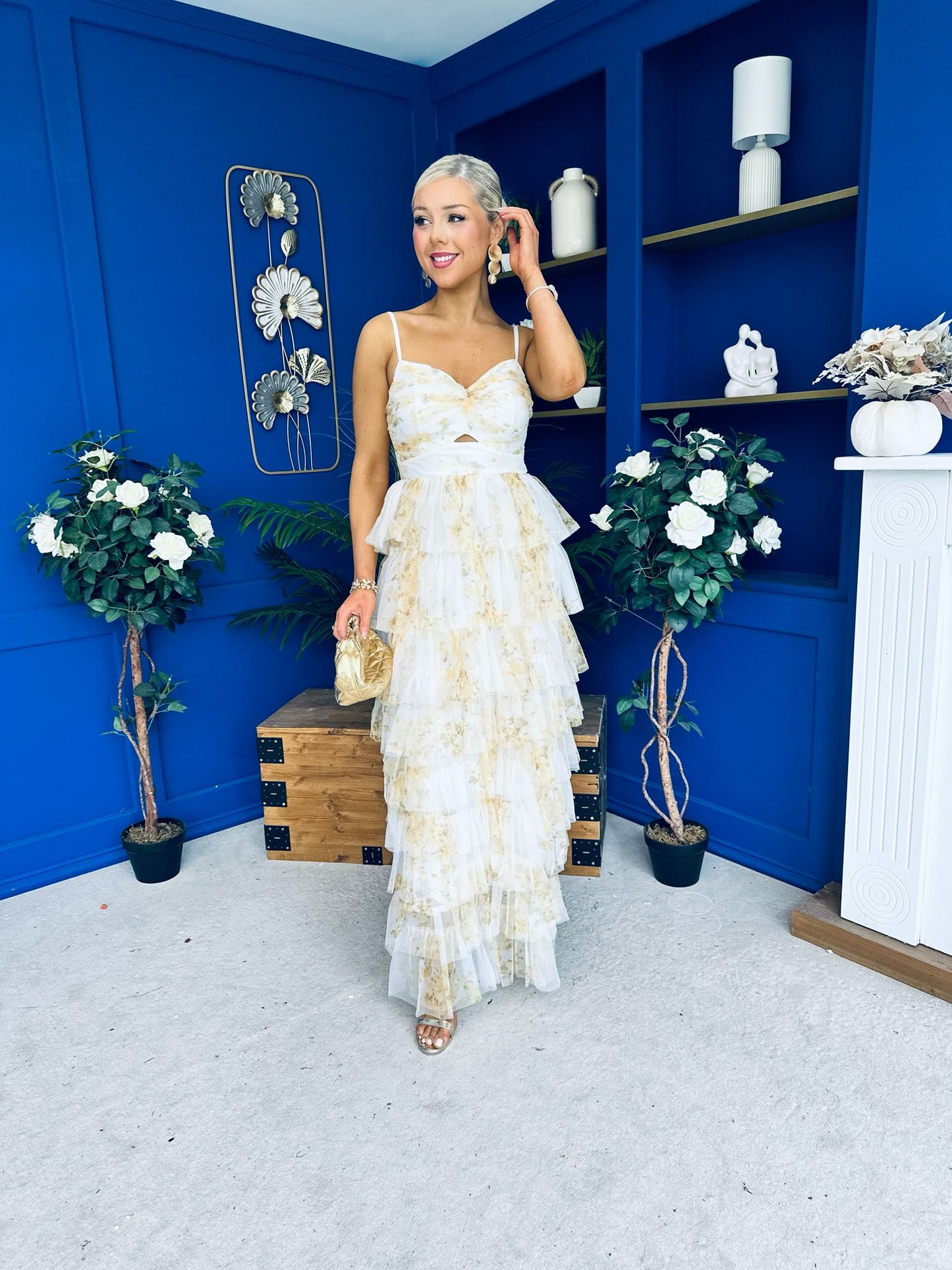Rochelle Layered Occasion Dress Floral Yellow