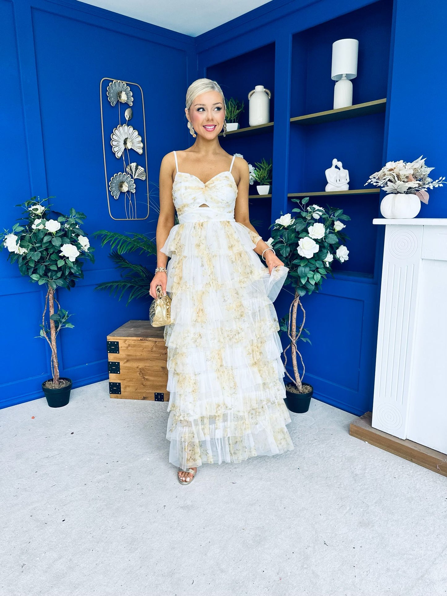 Rochelle Layered Occasion Dress Floral Yellow