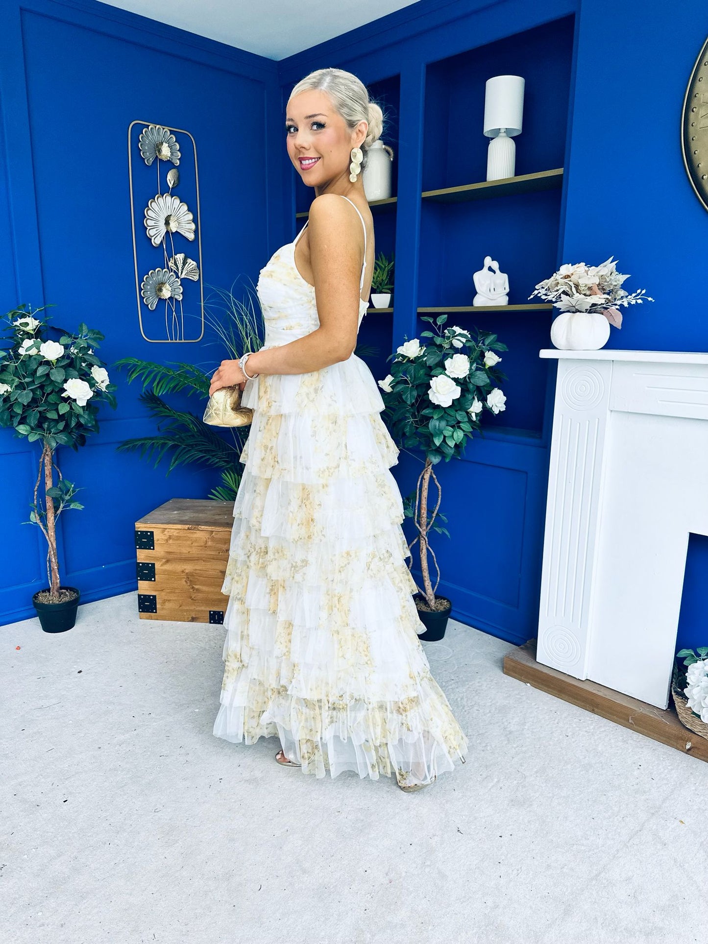 Rochelle Layered Occasion Dress Floral Yellow