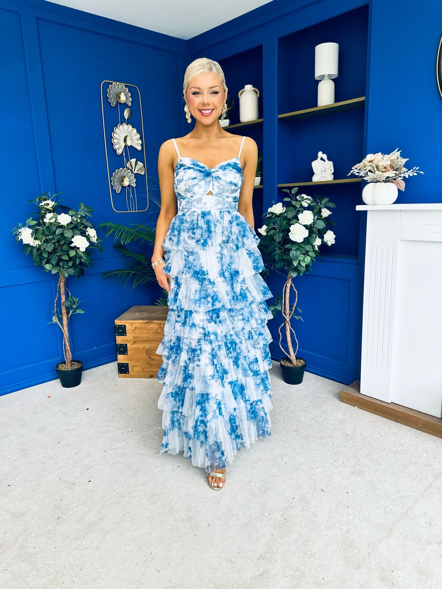 Rochelle Layered Occasion Dress Floral Blue