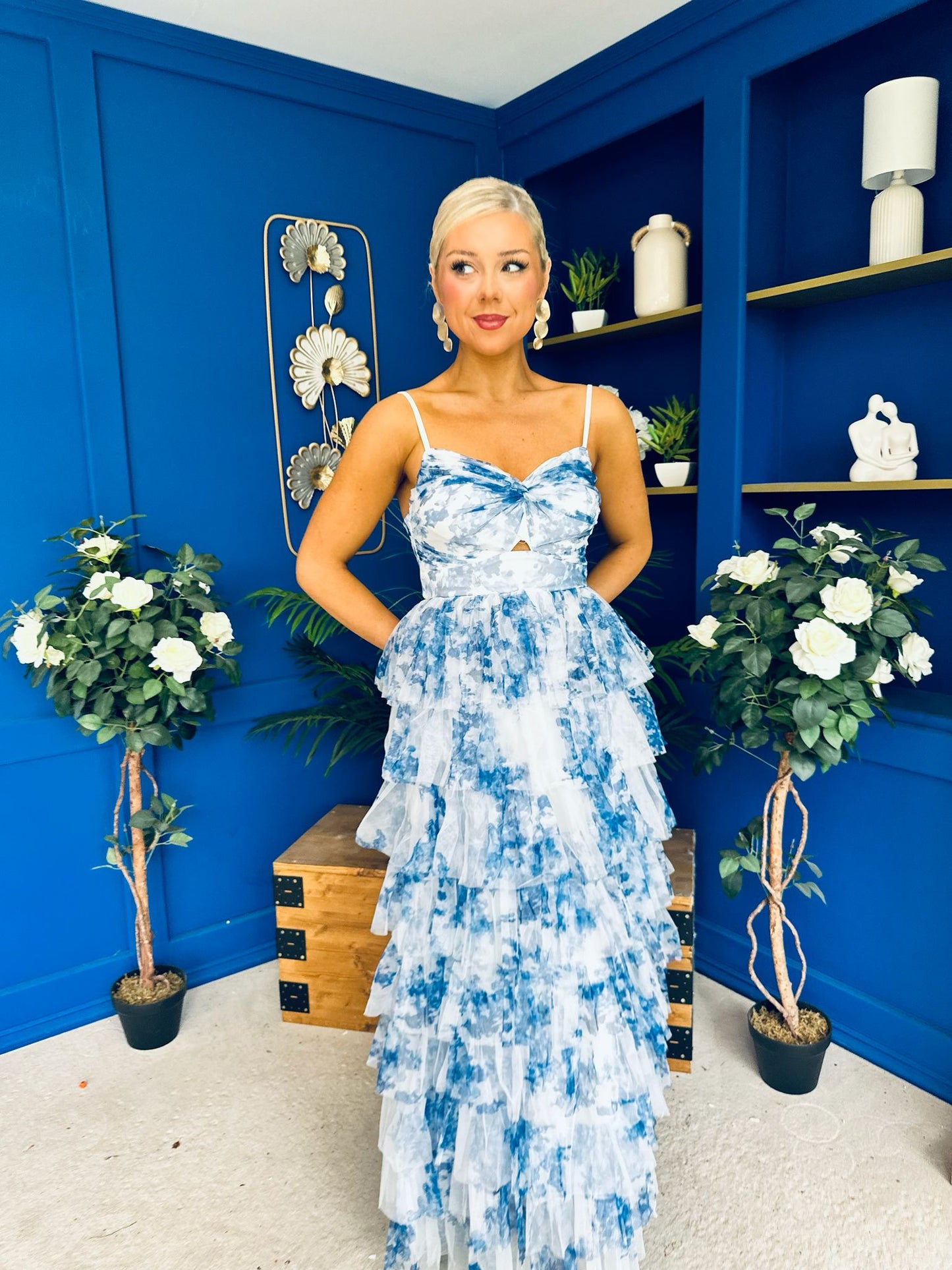 Rochelle Layered Occasion Dress Floral Blue