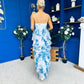 Rochelle Layered Occasion Dress Floral Blue