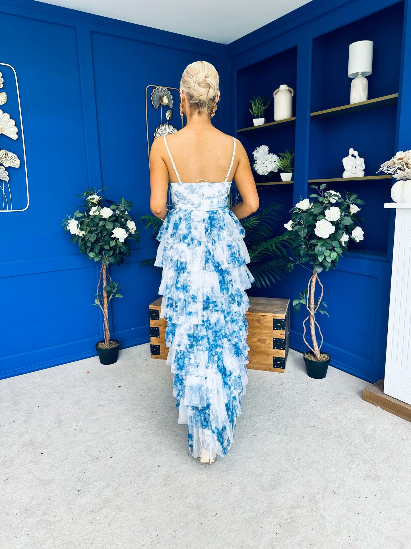 Rochelle Layered Occasion Dress Floral Blue