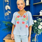 Ruairi Embroidered Detail Top Blue