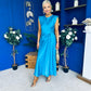 Penny Twist Detailed Midi Satin Dress Cyan Blue