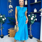 Penny Twist Detailed Midi Satin Dress Cyan Blue