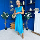 Penny Twist Detailed Midi Satin Dress Cyan Blue