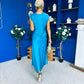 Penny Twist Detailed Midi Satin Dress Cyan Blue